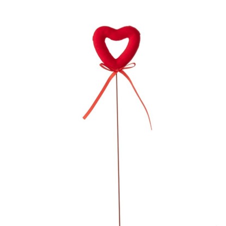 Pique cœur ouvert en velours rouge 14 x 14 cm  lot de 4 - grossiste en décoration pour fleuristes