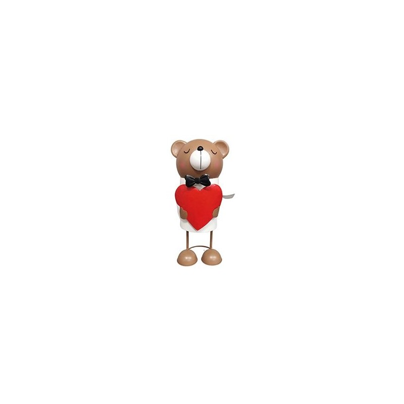 Ours tenant un cœur rouge en métal H.51 5 cm - grossiste en décoration de Saint-Valentin