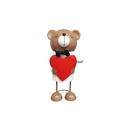 Ours tenant un cœur rouge en métal H.51 5 cm - grossiste en décoration de Saint-Valentin