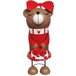 Ourse tenant un bouquet de roses en métal H.53 cm - grossiste en décoration de vitrine