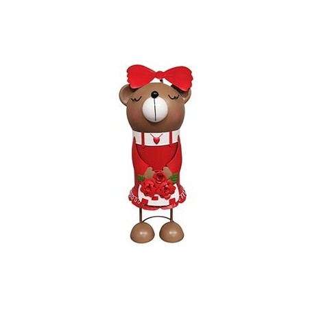 Ourse tenant un bouquet de roses en métal H.53 cm - grossiste en décoration de vitrine