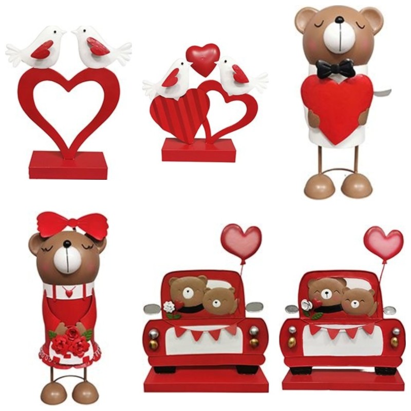 Vitrine de Saint-Valentin : voitures des amoureux, oursons et cœurs aux oiseaux en métal – grossiste en déco