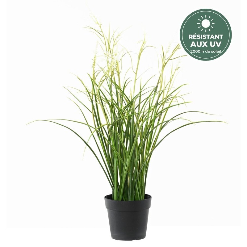 Acorus fleuri artificiel en pot vert et blanc 45 cm, grossiste en plantes artificielles