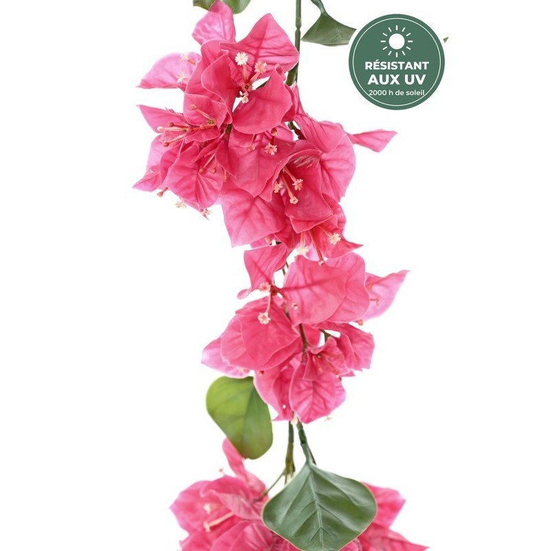 Guirlande de bougainvillée artificielle fuchsia 110 cm, guirlande d'extérieur résistante aux UV