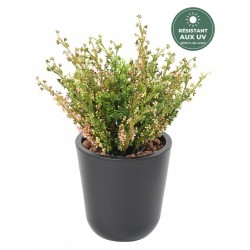 Bruyère artificielle sur piquet vert et blanc 22 cm, grossiste en fleurs artificielles