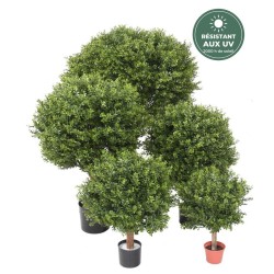 Buis boule sur tronc bois artificiel vert, 100 cm – grossiste en topiaires artificielles