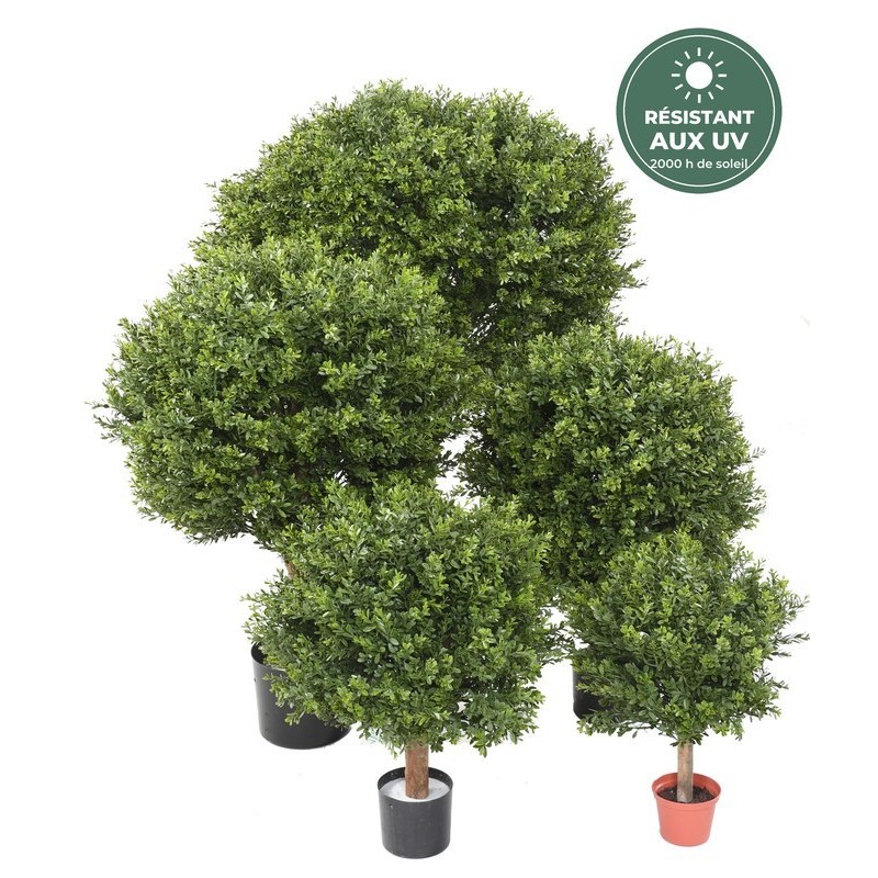 Buis boule sur tronc bois artificiel vert, 100 cm – grossiste en topiaires artificielles