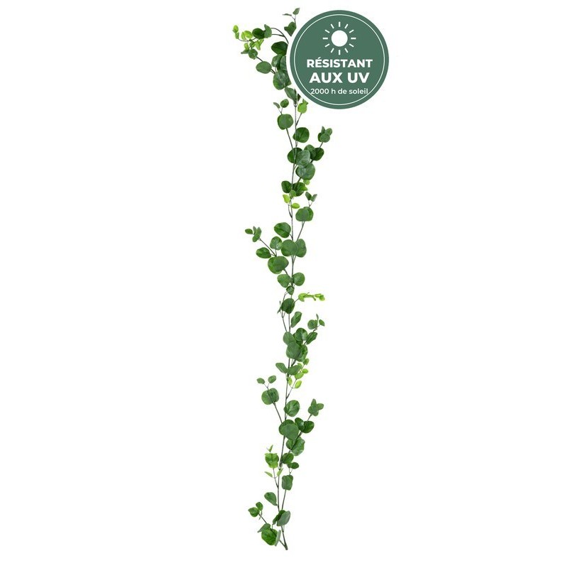Guirlande d'eucalyptus artificiel verte 160 cm résistante aux UV, grossiste en feuillage artificiel