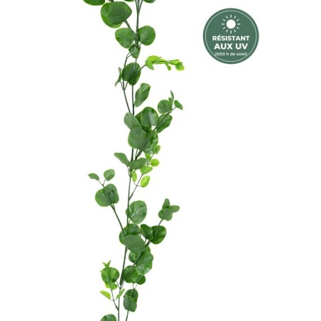 Guirlande eucalyptus verte 160 cm, détail du feuillage, vente en gros pour fleuristes