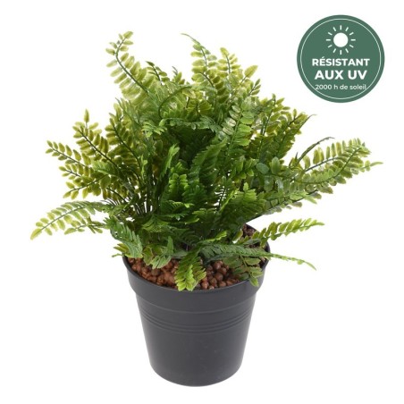 Fougère artificielle verte 28 cm résistante aux UV, grossiste en feuillage artificiel
