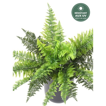 Fougère verte 40 cm, détail des feuilles, grossiste en végétal artificiel