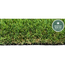 Gazon synthétique vert 38 mm, détail des brins, vente en gros pour vitrines