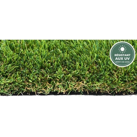 Gazon synthétique vert 38 mm, détail des brins, vente en gros pour vitrines