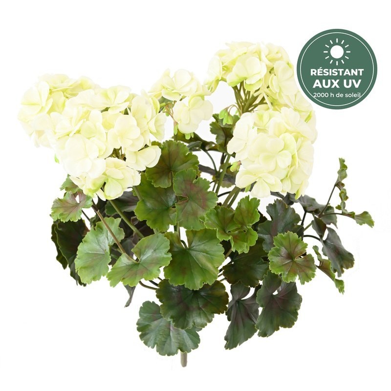 Géranium artificiel blanc 35 cm résistant aux UV, grossiste en fleurs artificielles
