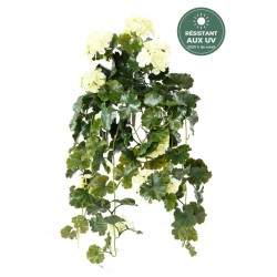 Géranium retombant artificiel blanc 65 cm résistant aux UV, grossiste en fleurs artificielles