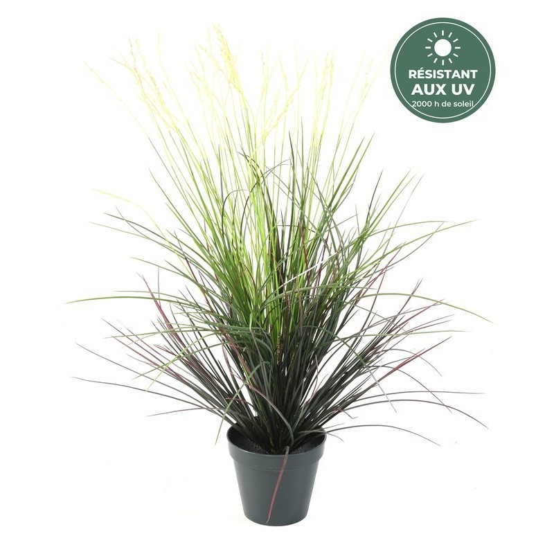 Touffe de graminée artificielle verte 80 cm en pot, résistante aux UV, grossiste en feuillage artificiel