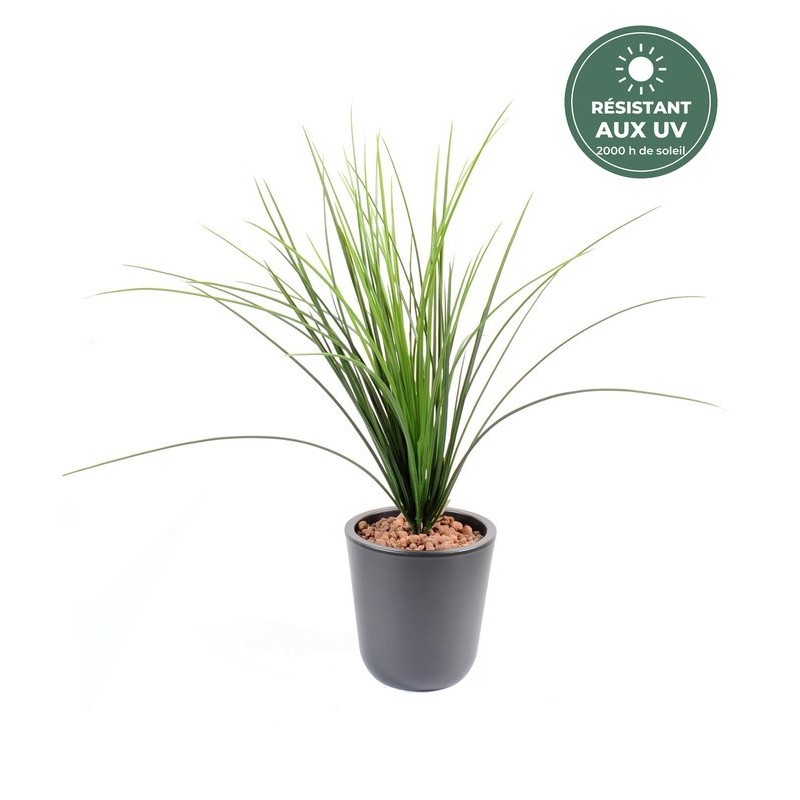 Touffe d'herbe fine artificielle verte 55 cm sur piquet, résistante aux UV, grossiste en feuillage artificiel