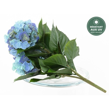 Hortensia artificiel bleu 45 cm en jardinière, grossiste en fleurs d'extérieur