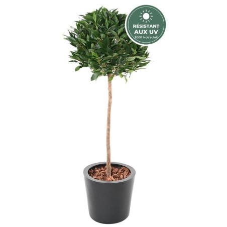 Laurier boule sur tige 135 cm vert, tronc en bois, grossiste en plantes artificielles