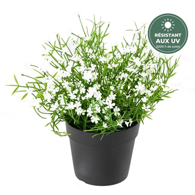 Mini marguerite artificielle en pot blanche 20 cm résistante aux UV, grossiste en fleurs artificielles