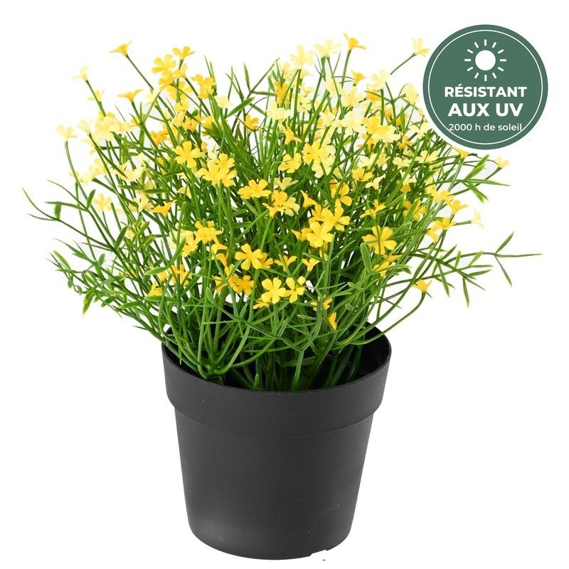 Mini marguerite artificielle en pot jaune 20 cm, vente en gros pour fleuristes