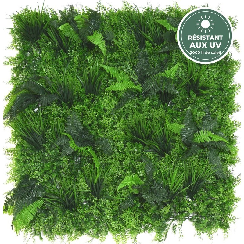 Mur végétal artificiel ambiance sous-bois 100 × 100 cm, grossiste en plantes artificielles