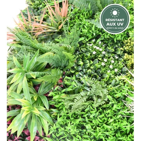 Mur végétal tropical vert 100 cm vu de près, grossiste en feuillage artificiel