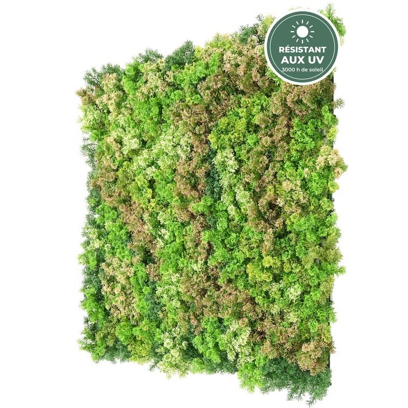 Détail effet lichen du mur végétal artificiel 1 m², grossiste en décoration de façade