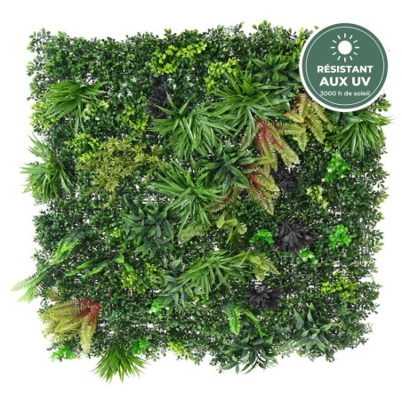 Mur végétal artificiel vert et pourpre 100 × 100 cm, grossiste en plantes artificielles