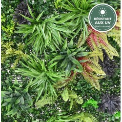 Mur végétal vert et pourpre vu de près, fournitures en gros pour décorateurs