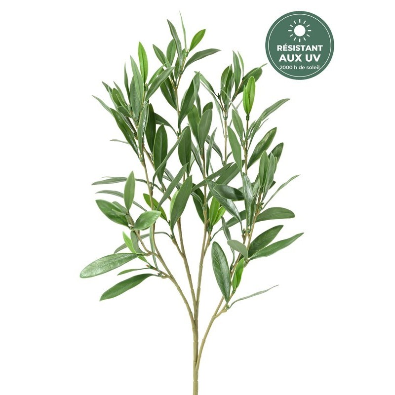 Branche d'olivier artificielle verte 60 cm, grossiste en feuillage artificiel résistant aux UV