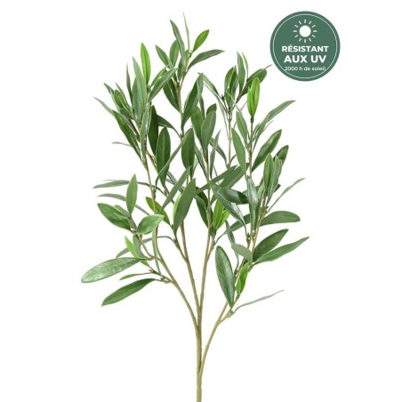 Branche d'olivier artificielle verte 60 cm, grossiste en feuillage artificiel résistant aux UV