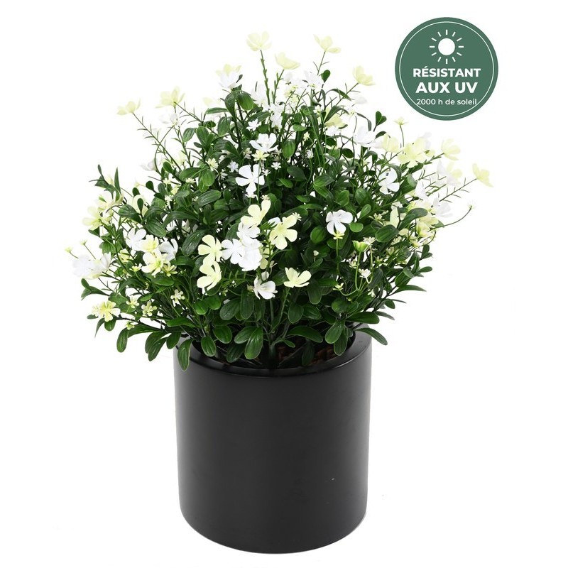Saponaire artificielle blanche 45 cm en pot résistante aux UV, grossiste en fleurs artificielles