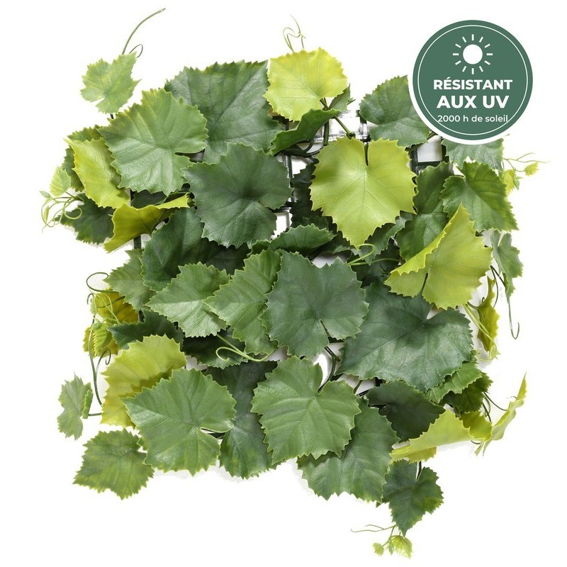Plaque de vigne artificielle verte 35 x 35 cm résistante aux UV, grossiste en murs végétaux