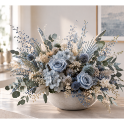 Box fleurs stabilisées bleues en gros – baptême et été