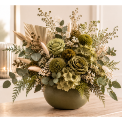 Box fleurs et feuillages stabilisés vert olive en gros