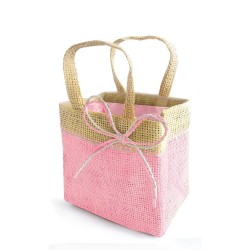 Sac imitation jute coloris rose 8x13,5x13 cm +