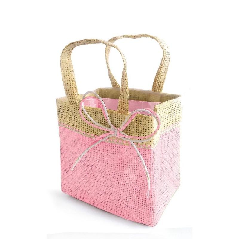 Sac imitation jute coloris rose 8x13,5x13 cm ++ Sac imitation jute coloris rose 8x13,5x13 cm ++
