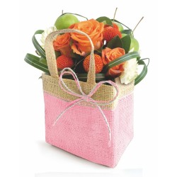 Sac imitation jute coloris rose 8x13,5x13 cm +