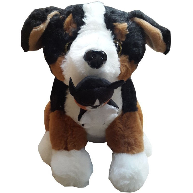 Peluche doudou chien de couleurs noir et marron hauteur 23 cm