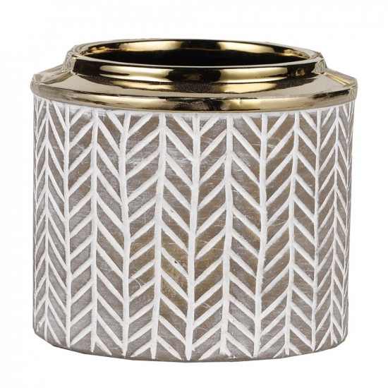 Cache pot avec motifs gris et bordure couleur or 15,5x15,5x13,5cm