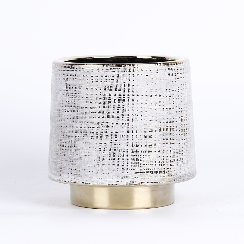 Cache pot avec motif couleur blanc et bordure couleur or 16,5x16,5x16cm Cache pot avec motif couleur blanc et bordure couleur or 16,5x16,5x16cm