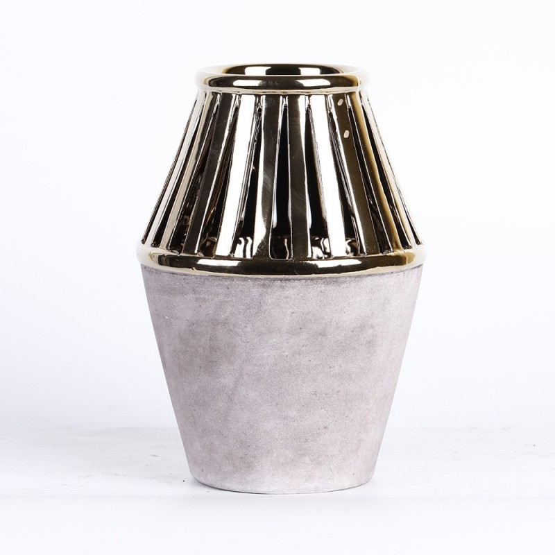 Vase couleurs gris et or 16x16x23,5cm