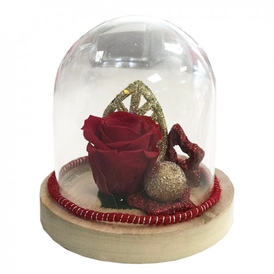 Composition de Noël avec cloche et rose éternelle H10cm