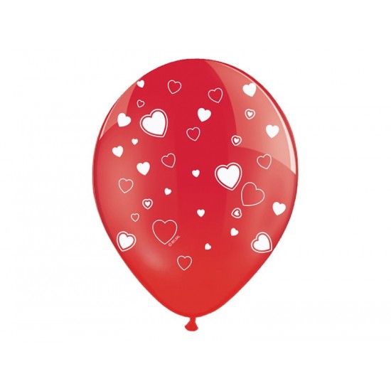 Ballon de couleur rouge avec motif coeur couleur blanc Ø30cm x6pièces