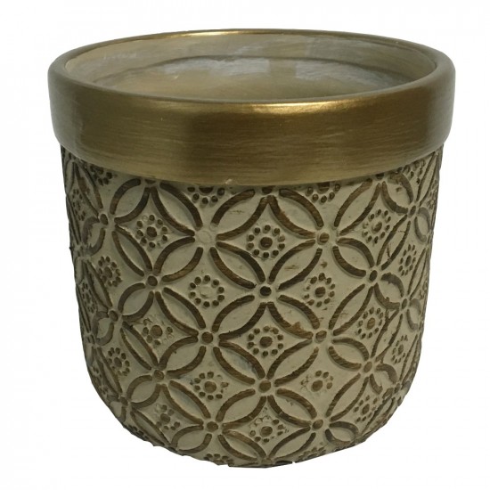 Cache pot en ciment couleur bronze avec motif arabesque 14x14x13cm