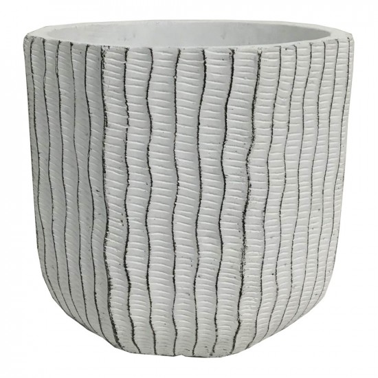 Cache pot en ciment avec motif rayure ondulé couleur blanc 11,5x11,5x11cm