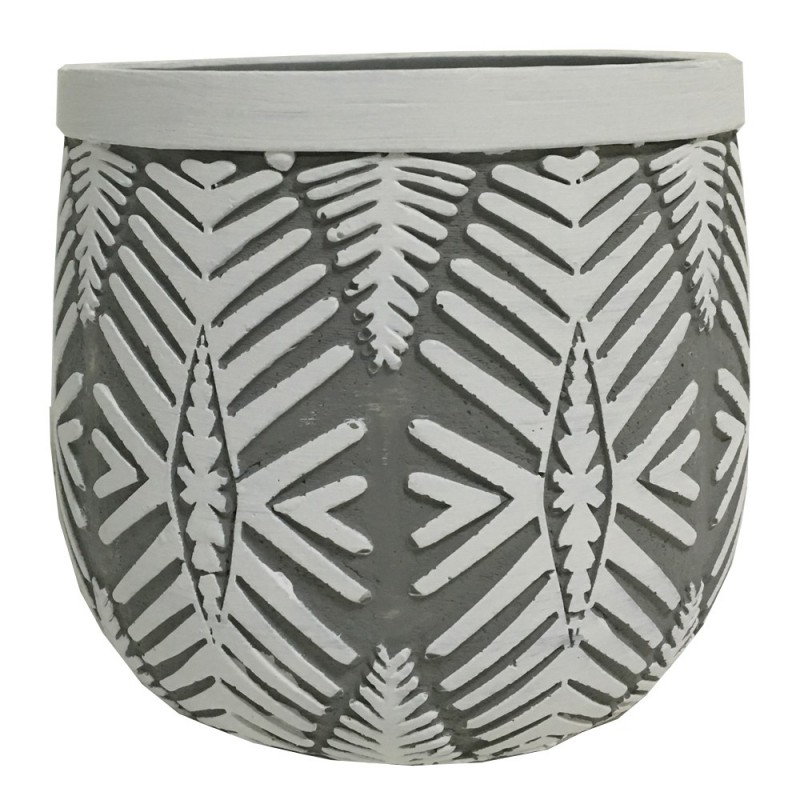 Cache pot en ciment avec motif tribal gris et blanc 11,5x11,5x10cm