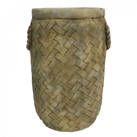 Vase en ciment imitation vannerie couleur marron 17x15,5x24cm