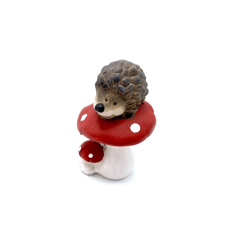 Hérisson sur champignon en céramique 8,5x7x11,5H